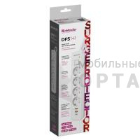 Сетевой фильтр DEFENDER DFS141, 4розетки, ПВС 3*1,5 мм2, мощность 3680 Вт, ток 16А, защ. шторки, белый, 1,5 м, 2хUSB 3А, + TypeC 3А, PD20Вт (1/30)